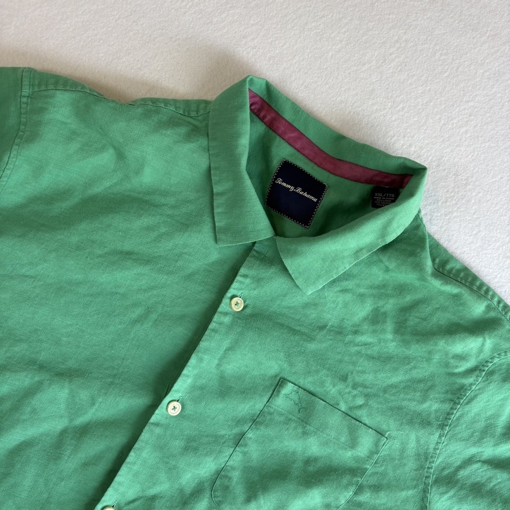 Tommy Bahama Shirt Men's XXL Short Sleeve Button Up Green Island Casual Linen